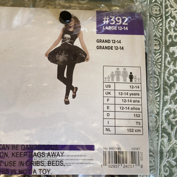 ZOMBIE BALLERINA "ZOMBERINA" 2PC BLACK HALLOWEEN COSTUME SIZE LARGE (12-14) NWT - Picture 9 of 12